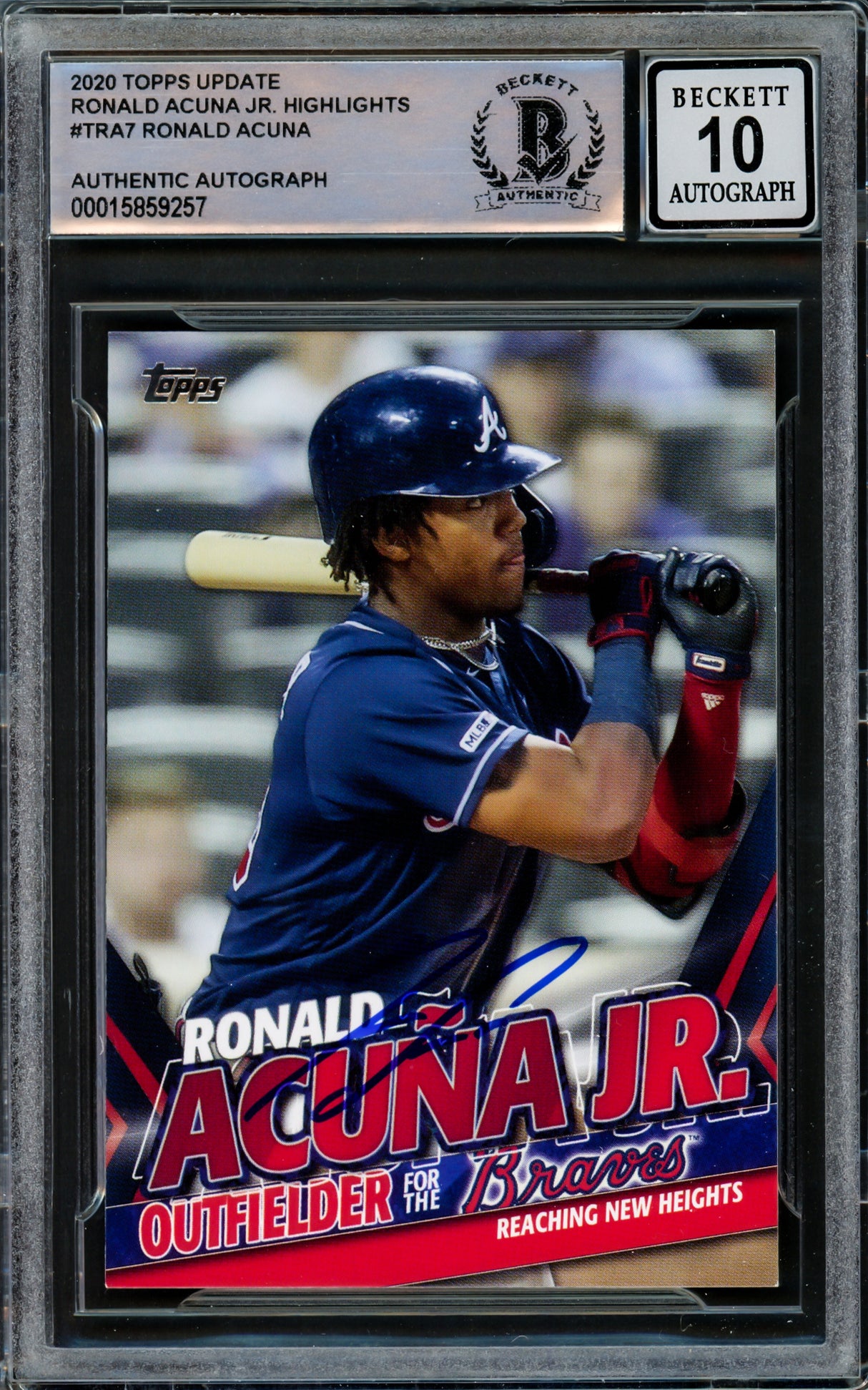 Ronald Acuna Jr. Autographed 2020 Topps Highlights Card #TRA-7 Atlanta Braves Auto Grade Gem Mint 10 Beckett BAS #15859257