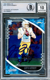 Justin Herbert Autographed 2020 Panini Absolute Rookie Card #167 Los Angeles Chargers Auto Grade Gem Mint 10 "2020 NFL OROY" Beckett BAS #15860011