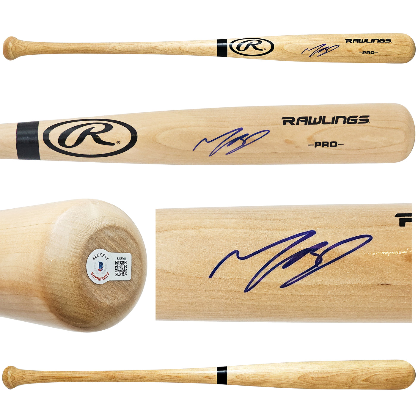 Mookie Betts Autographed Blonde Rawlings Pro Bat Los Angeles Dodgers Beckett BAS QR Stock #218693