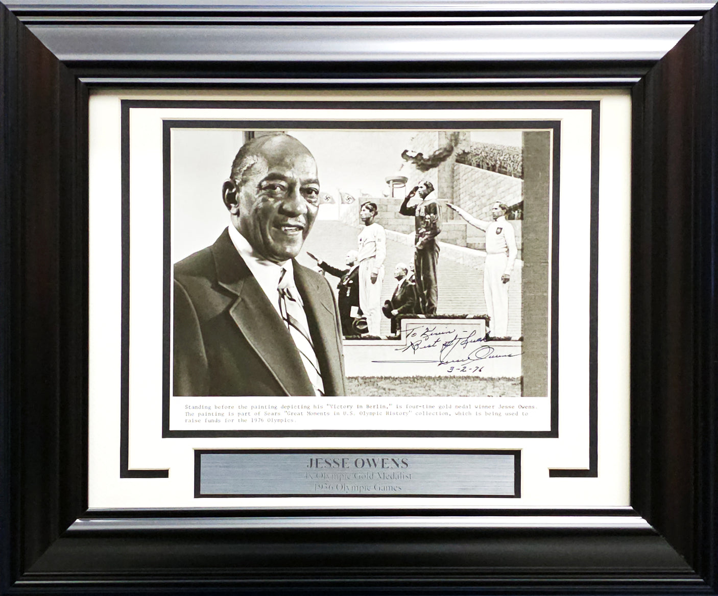 Jesse Owens Autographed Framed 8x10 Photo Team USA "To Kevin Best of Luck" 1936 Olympics Beckett BAS #AC56404