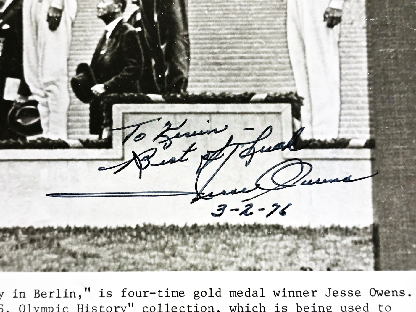 Jesse Owens Autographed Framed 8x10 Photo Team USA "To Kevin Best of Luck" 1936 Olympics Beckett BAS #AC56404