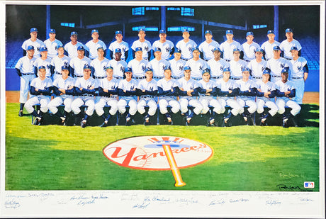 1961 New York Yankees Autographed Framed 24x36 Lithograph Photo With 34 Signatures Including Mickey Mantle & Yogi Berra #535/1000 PSA/DNA #AI03402