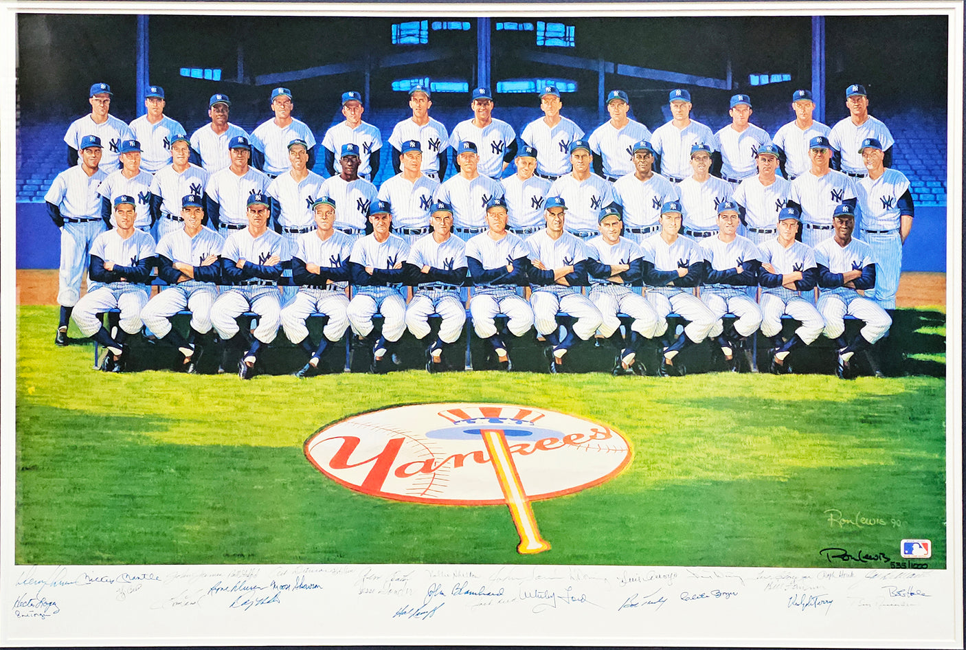 1961 New York Yankees Autographed Framed 24x36 Lithograph Photo With 34 Signatures Including Mickey Mantle & Yogi Berra #535/1000 PSA/DNA #AI03402