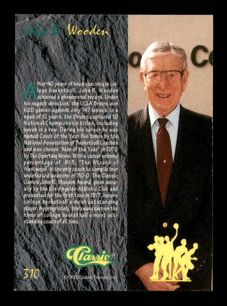 John Wooden Autographed 1993 Classic Four Sport Card #310 UCLA Bruins "UCLA" SKU #219250