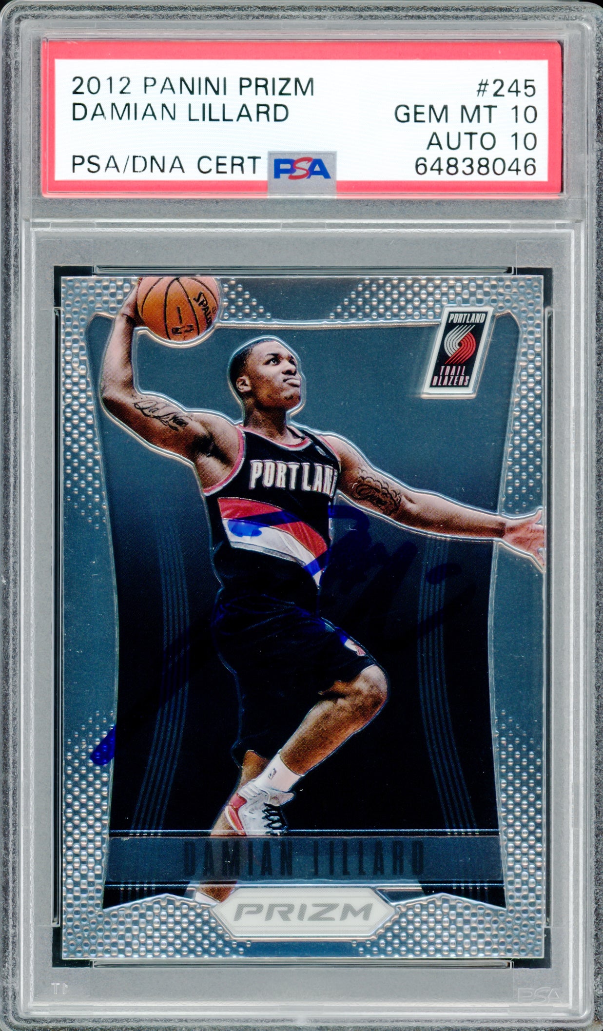 Damian Lillard Autographed 2012 Panini Prizm Rookie Card #245 Portland Trail Blazers PSA 10 Auto Grade Gem Mint 10 PSA/DNA #64838046