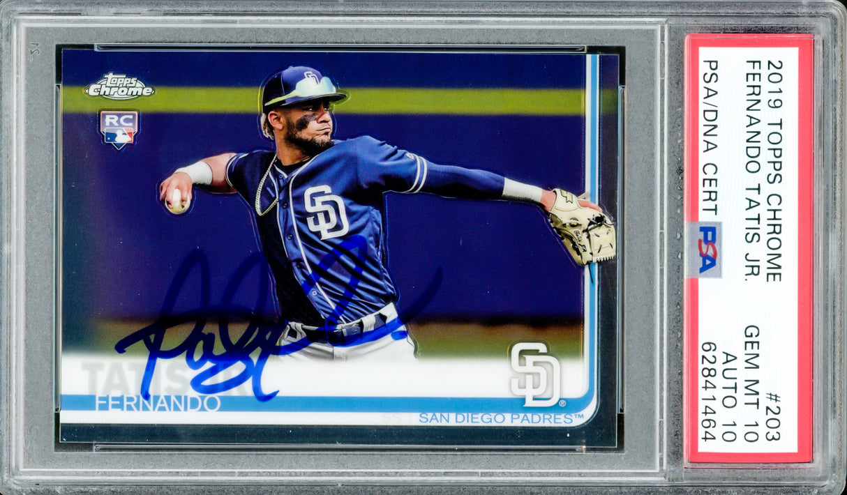 Fernando Tatis Jr. Autographed 2019 Topps Chrome Rookie Card #203 San Diego Padres PSA 10 Auto Grade Gem Mint 10 PSA/DNA #62841464