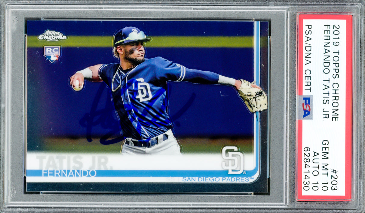 Fernando Tatis Jr. Autographed 2019 Topps Chrome Rookie Card #203 San Diego Padres PSA 10 Auto Grade Gem Mint 10 PSA/DNA #62841430