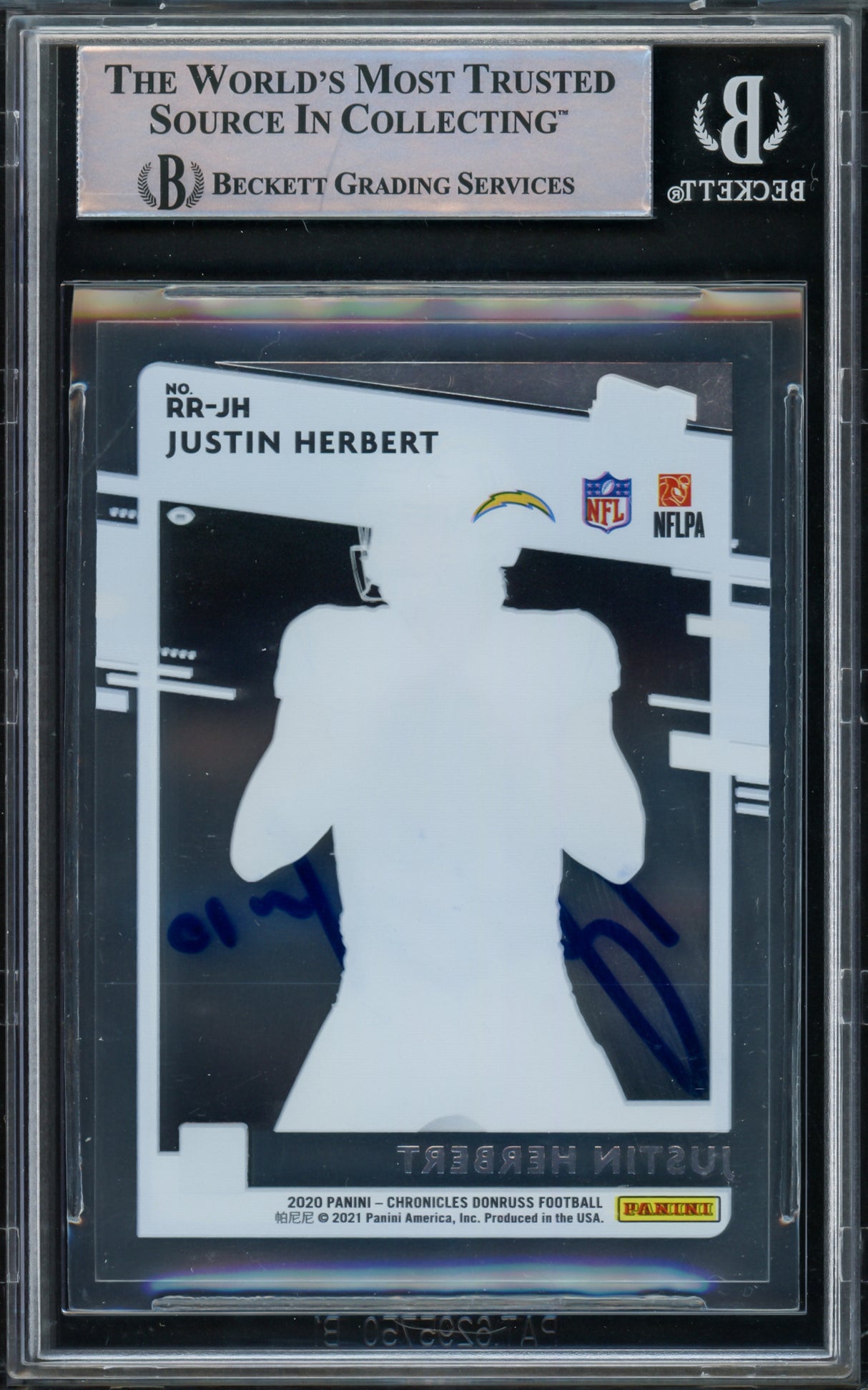 Justin Herbert Autographed 2020 Donruss Clearly Rated Rookies Card #RR-JH Los Angeles Chargers Beckett BAS #15884820