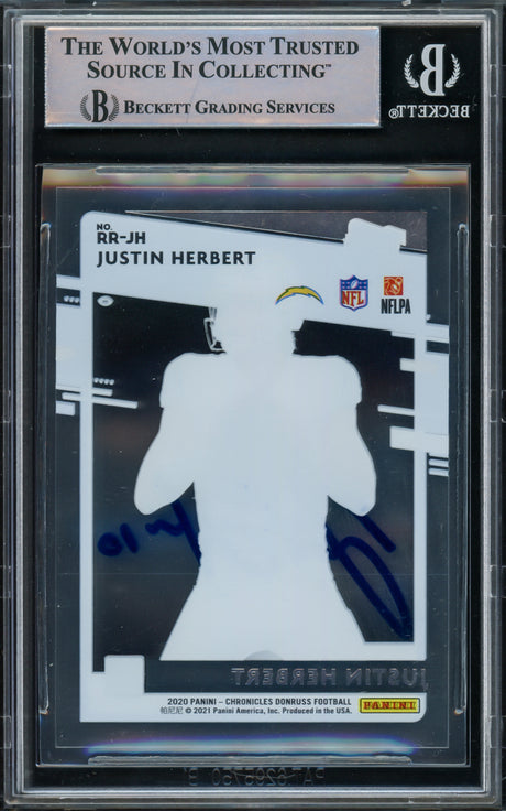 Justin Herbert Autographed 2020 Donruss Clearly Rated Rookies Card #RR-JH Los Angeles Chargers Beckett BAS #15884820