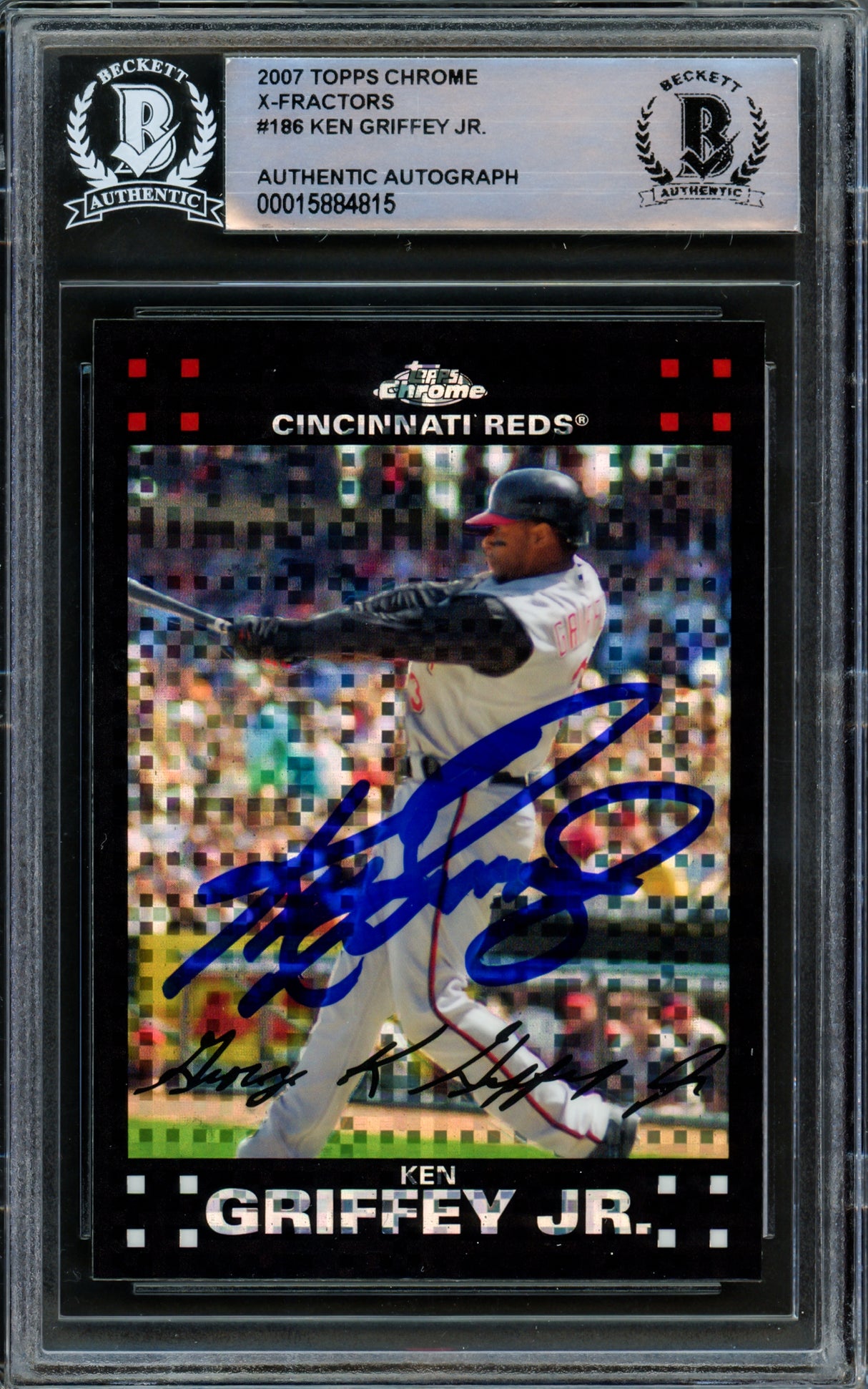 Ken Griffey Jr. Autographed 2007 Topps Chrome X-Fractors Card #186 Cincinnati Reds Beckett BAS #15884815