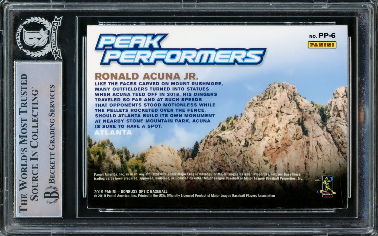 Ronald Acuna Jr. Autographed 2019 Donruss Optic Peak Performers Card #PP-6 Atlanta Braves Beckett BAS #15866419