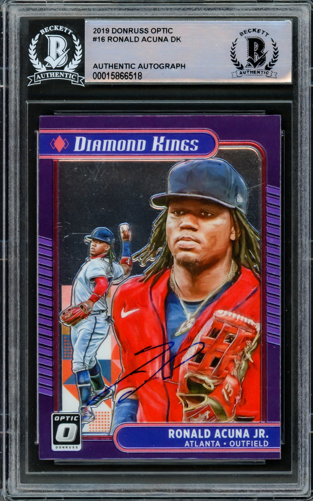 Ronald Acuna Jr. Autographed 2021 Donruss Optic Diamond Kings Card #16 Atlanta Braves Beckett BAS #15866518