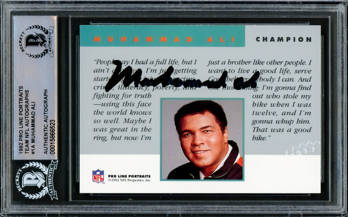 Muhammad Ali Autographed 1992 Pro Line Portraits Card #1A Beckett BAS #15866523