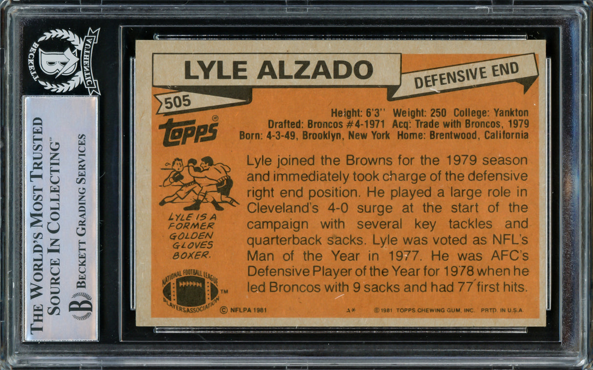 Lyle Alzado Autographed 1981 Topps Card #505 Cleveland Browns Beckett BAS #15866525