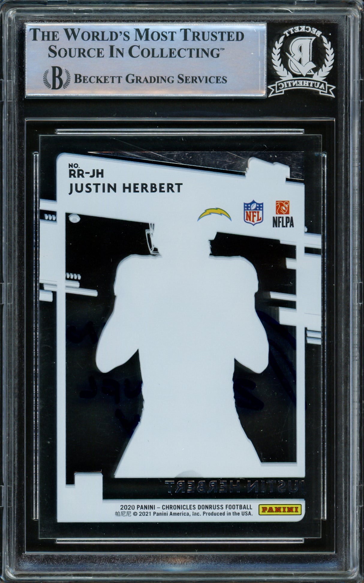 Justin Herbert Autographed 2020 Donruss Clearly Rated Rookie Card #RR-JH Los Angeles Chargers "2020 NFL OROY" Beckett BAS #15866682