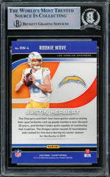 Justin Herbert Autographed 2020 Panini Playoff Rookie Wave Rookie Card #RW-4 Los Angeles Chargers "2020 NFL OROY" Beckett BAS #15866689