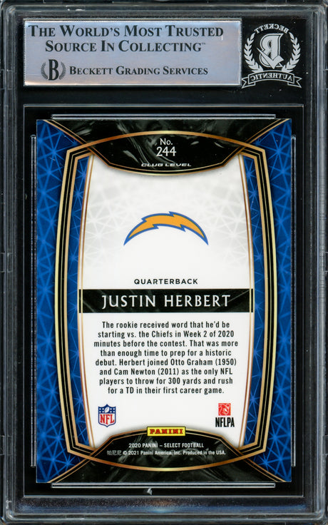 Justin Herbert Autographed 2020 Panini Select Rookie Card #244 Los Angeles Chargers "2020 NFL OROY" Beckett BAS #15866710