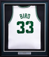 Boston Celtics Larry Bird Autographed Framed White Jersey Beckett BAS Stock #230199