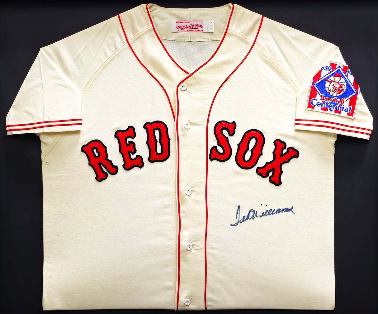 Boston Red Sox Ted Williams Autographed Framed Cream Authentic Mitchell & Ness Jersey Beckett BAS #AC58661