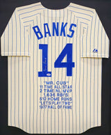 Chicago Cubs Ernie Banks Autographed Framed Cream Pinstripes Majestic Jersey PSA/DNA #B80152