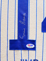 Chicago Cubs Ernie Banks Autographed Framed Cream Pinstripes Majestic Jersey PSA/DNA #B80152