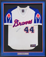 Atlanta Braves Hank Aaron Autographed Framed White Authentic Mitchell & Ness Jersey Beckett BAS #AC85150