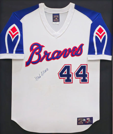 Atlanta Braves Hank Aaron Autographed Framed White Authentic Mitchell & Ness Jersey Beckett BAS #AC85150