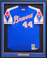 Atlanta Braves Hank Aaron Autographed Framed Blue Authentic Mitchell & Ness Jersey JSA #Y97527