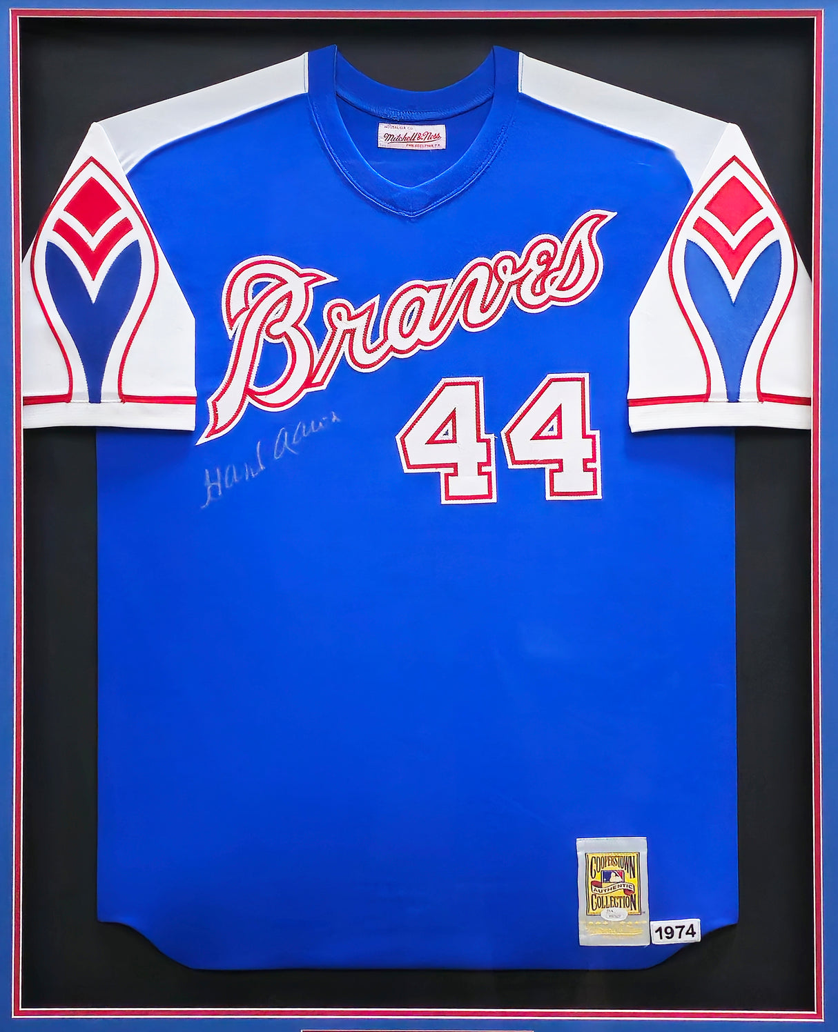 Atlanta Braves Hank Aaron Autographed Framed Blue Authentic Mitchell & Ness Jersey JSA #Y97527