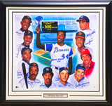 500 Home Run Club Autographed Framed 27x30 Lithograph Photo With 11 Signatures Including Willie Mays & Ted Williams Beckett BAS #AB08909