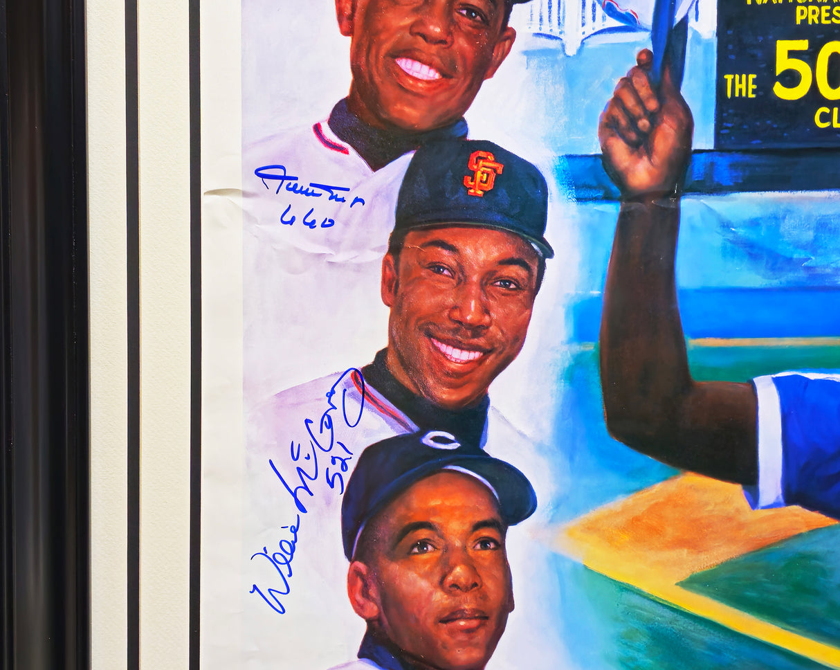 500 Home Run Club Autographed Framed 27x30 Lithograph Photo With 11 Signatures Including Willie Mays & Ted Williams Beckett BAS #AB08909