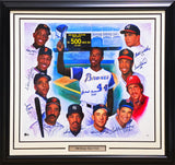 500 Home Run Club Autographed Framed 27x30 Lithograph Photo With 11 Signatures Including Willie Mays & Ted Williams Beckett BAS #AB08915