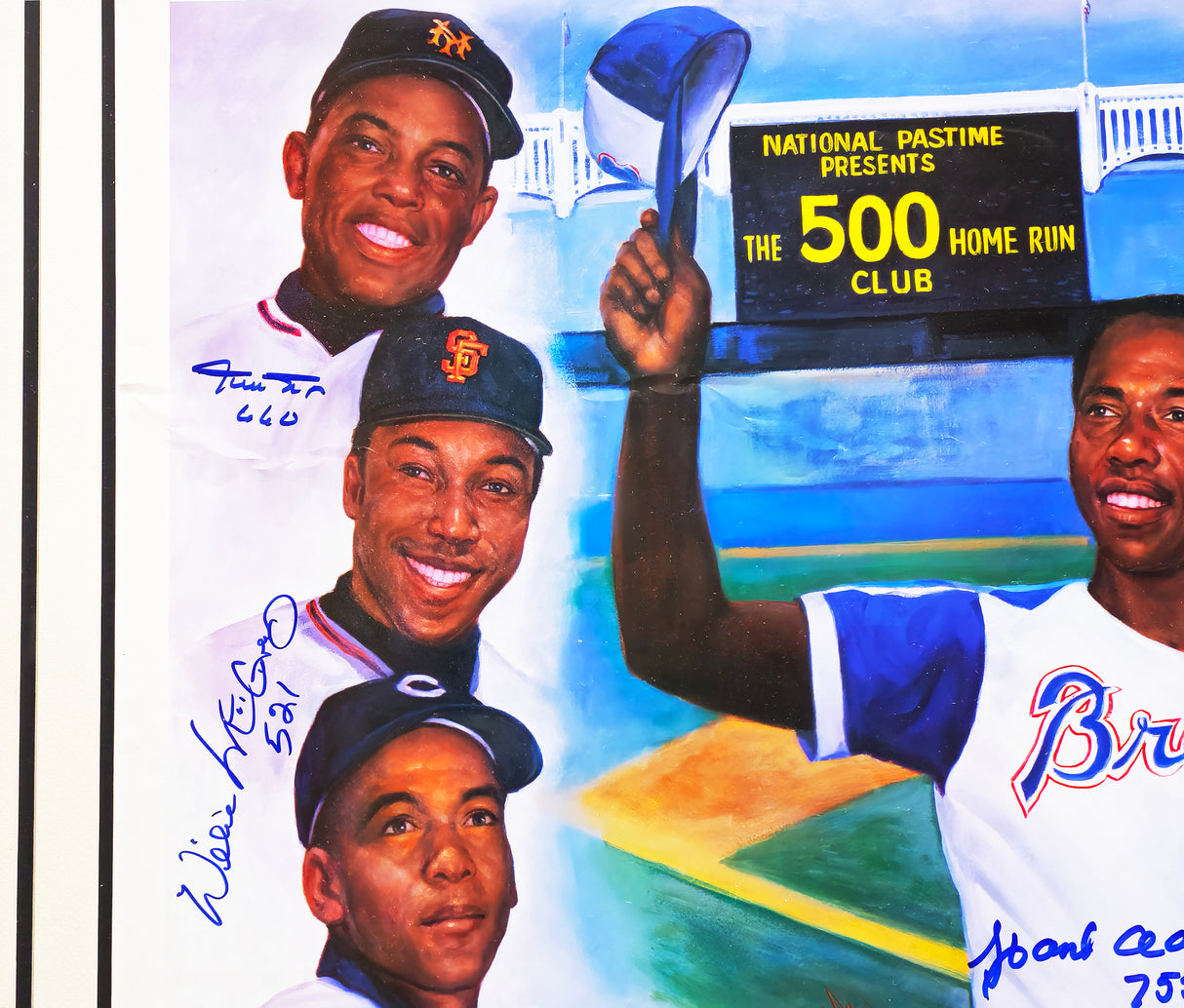 500 Home Run Club Autographed Framed 27x30 Lithograph Photo With 11 Signatures Including Willie Mays & Ted Williams Beckett BAS #AB08915