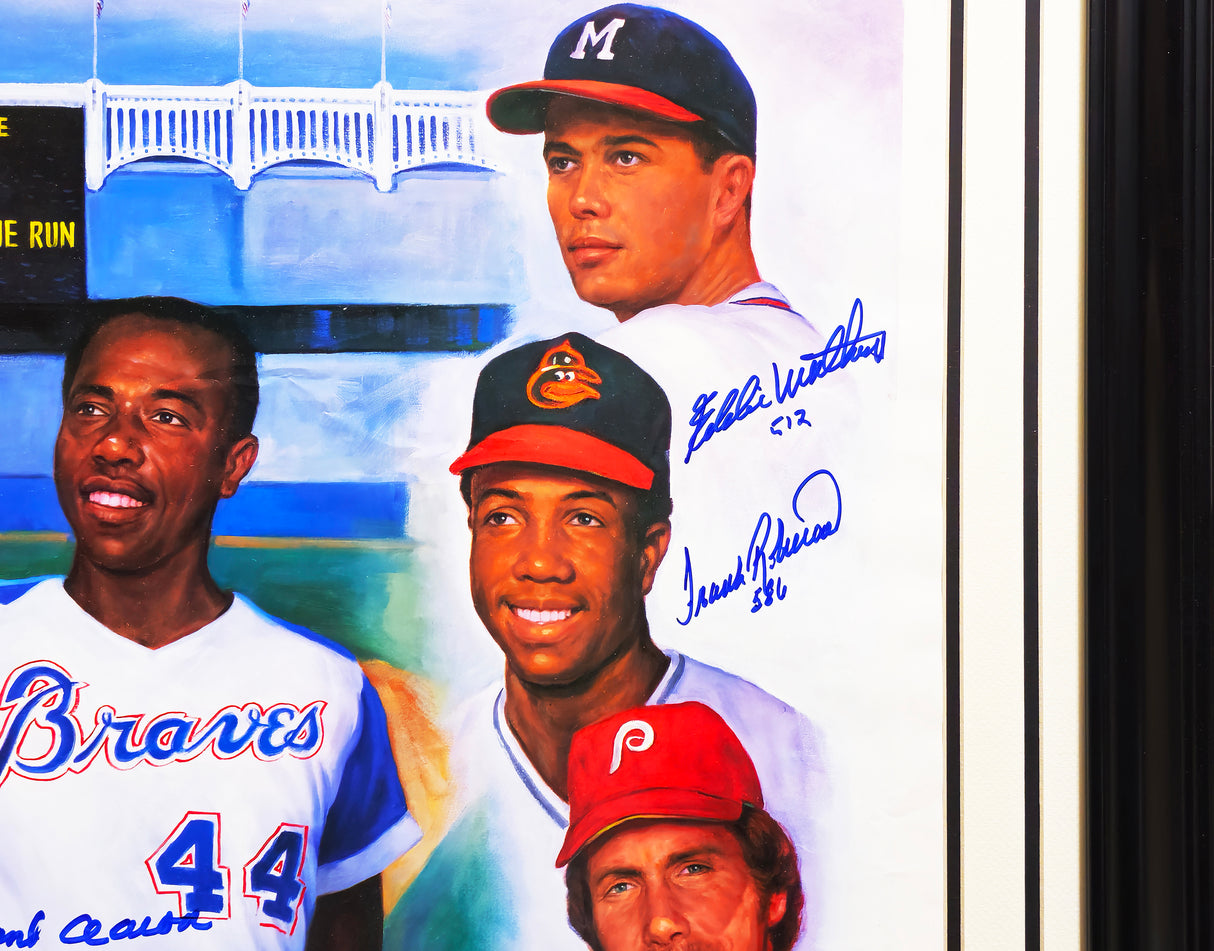 500 Home Run Club Autographed Framed 27x30 Lithograph Photo With 11 Signatures Including Willie Mays & Ted Williams Beckett BAS #AB08915