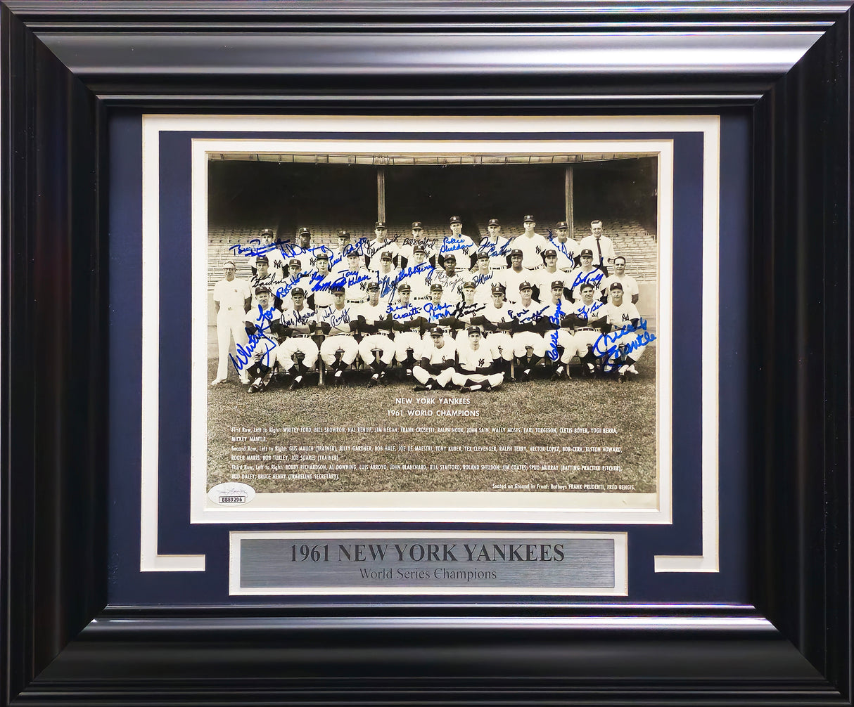 1961 World Series Champions New York Yankees Autographed Framed 8x10 Photo With 27 Signatures Including Mickey Mantle JSA #BB89296