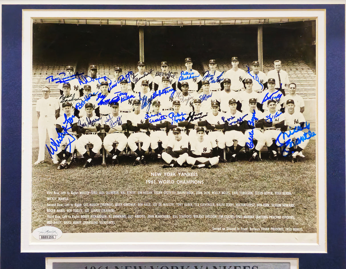 1961 World Series Champions New York Yankees Autographed Framed 8x10 Photo With 27 Signatures Including Mickey Mantle JSA #BB89296