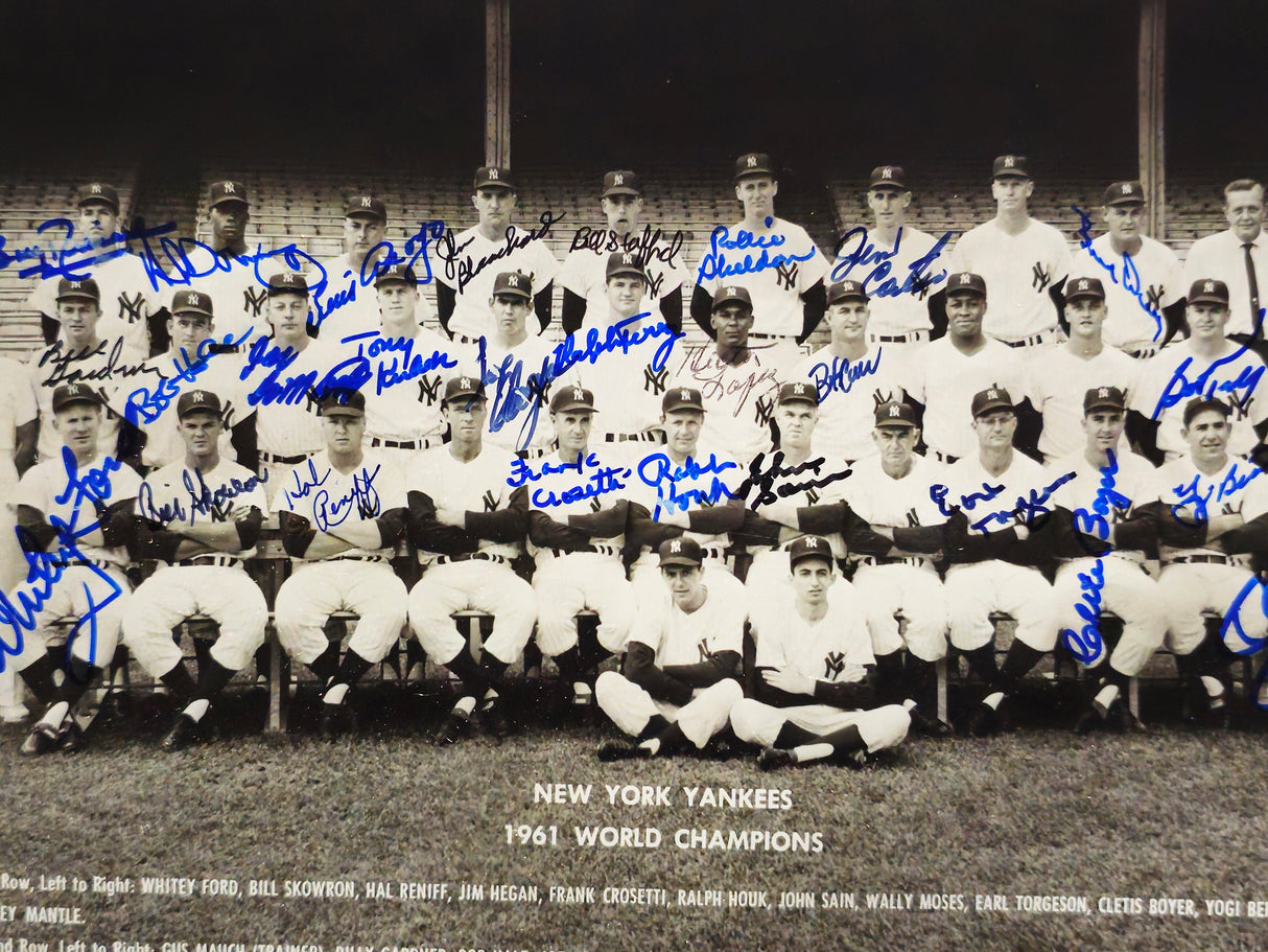 1961 World Series Champions New York Yankees Autographed Framed 8x10 Photo With 27 Signatures Including Mickey Mantle JSA #BB89296