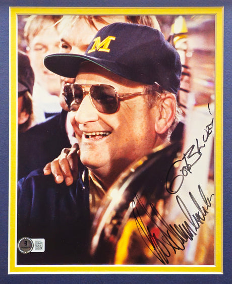 Bo Schembechler Autographed Framed 8x10 Photo Michigan Wolverines "Go Blue!" Beckett BAS QR #BM00432