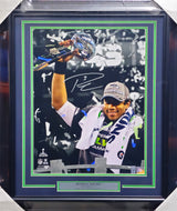 Russell Wilson Autographed Framed 16x20 Photo Seattle Seahawks Super Bowl 48 XVIII Trophy RW Holo #33483