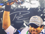 Russell Wilson Autographed Framed 16x20 Photo Seattle Seahawks Super Bowl 48 XVIII Trophy RW Holo #33483