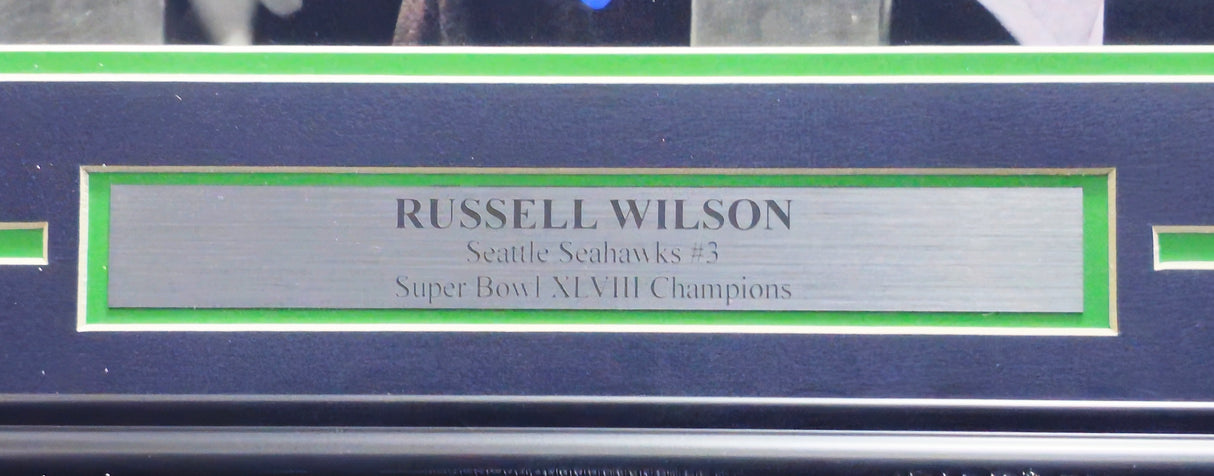 Russell Wilson Autographed Framed 16x20 Photo Seattle Seahawks Super Bowl 48 XVIII Trophy RW Holo #33483