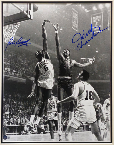 Wilt Chamberlain & Bill Russell Autographed Framed 16x20 Photo Auto Grade Gem Mint 10 Beckett BAS #AC85181