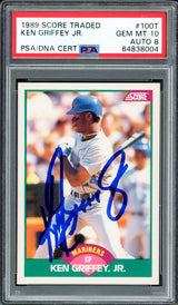 Ken Griffey Jr. Autographed 1989 Score Traded Rookie Card #100T Seattle Mariners PSA 10 Auto Grade Near Mint/Mint 8 PSA/DNA #64838004