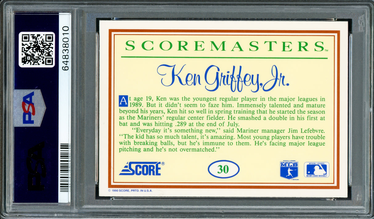 Ken Griffey Jr. Autographed 1989 Scoremasters Rookie Card #30 Seattle Mariners PSA 9 Auto Grade 6 PSA/DNA #64838010