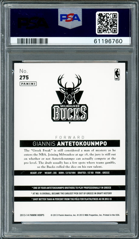 Giannis Antetokounmpo Autographed 2013 Panini Hoops Rookie Card #275 Milwaukee Bucks PSA 8 PSA/DNA #61196760