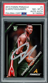 Giannis Antetokounmpo Autographed 2013 Panini Pinnacle Rookie Card #5 Milwaukee Bucks PSA 8 PSA/DNA #61196969