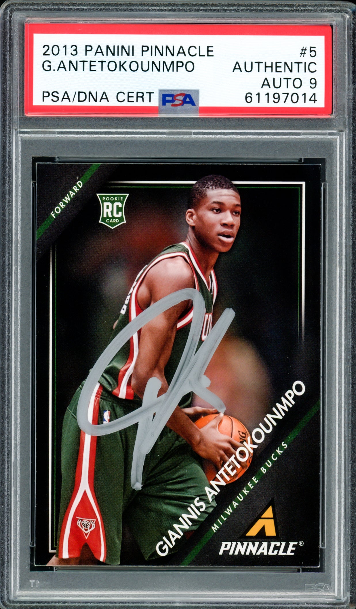 Giannis Antetokounmpo Autographed 2013 Panini Pinnacle Rookie Card #5 Milwaukee Bucks Auto Grade Mint 9 PSA/DNA #61197014