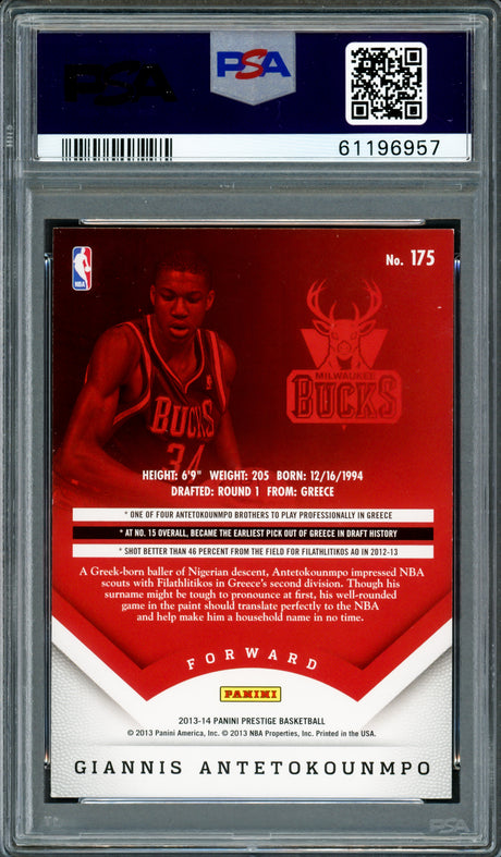 Giannis Antetokounmpo Autographed 2013 Panini Prestige Rookie Card #175 Milwaukee Bucks PSA 8 PSA/DNA #61196957