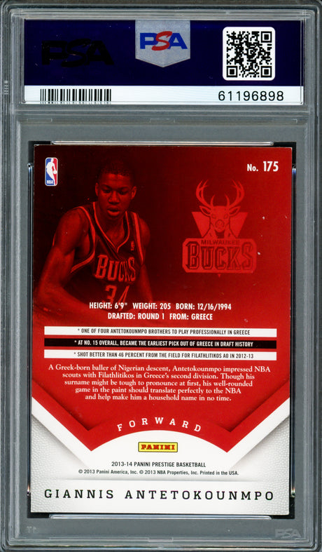 Giannis Antetokounmpo Autographed 2013 Panini Prestige Rookie Card #175 Milwaukee Bucks Auto Grade Mint 9 PSA/DNA #61196898