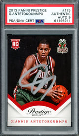 Giannis Antetokounmpo Autographed 2013 Panini Prestige Rookie Card #175 Milwaukee Bucks Auto Grade Mint 9 PSA/DNA #61196911